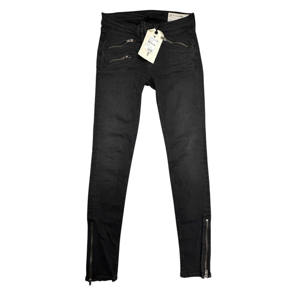 Rag & Bone Jeans Womens 27 Washed Black Low‎ Rise Skinny Ankle Zip Stretch Moto